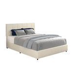 ZUN Vera Queen Size Ivory Velvet Upholstered Platform Bed with Patented 4 Drawers Storage, Square B083119226