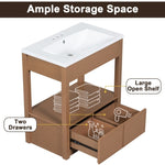 ZUN 30" Bathroom Vanity without Sink Top, Cabinet Base Only, Open Storage Shelf and Two Drawers, Brown WF310866AAD