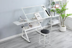ZUN WHITE adjustable tempered glass drafting printing table with chair W347119824