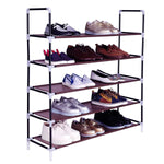 ZUN Simple Assembly 5 Tiers Non-woven Fabric Shoe Rack with Handle Dark Brown 22221004