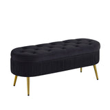 ZUN Storage bench suit a bedroom soft mat tufted bench sitting room porch oval footstool black W1359120056
