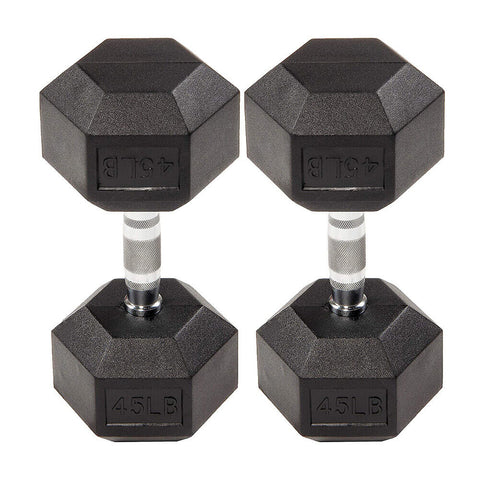 ZUN Rubber Coated Hex Dumbbells, Home Gym Training Hex Dumbbell with Metal Handle, 45lbs Free Weights in 04399833