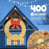 ZUN 60in Pre-Lit Outdoor Christmas Wreath Decoration, LED Metal Holiday Decor for Home Exterior, Garden 66228375