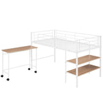 ZUN Twin Size Metal Loft Bed with Desk and Shelves,White MF292498AAK