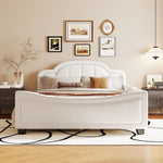 ZUN Full Size Upholstered Daybed with Cloud Shaped Headboard, Embedded Elegant Copper Nail Design, Beige WF314643AAA