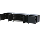 ZUN ON-TREND White & Black Contemporary Rectangle Design TV Stand, Unique Style TV Console Table for TVs WF300852AAB