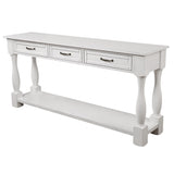 ZUN 63inch Long Wood Console Table with 3 Drawers and 1 Bottom Shelf for Entryway Hallway Easy Assembly W1202114029