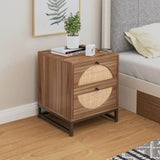 ZUN Natural rattan, 2 Drawer side table, Display Rack for and Living Room, Nightstand Side Table W68837234
