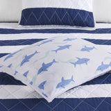 ZUN Cotton Cabana Stripe Reversible Quilt Set with Shark Reverse B035100439