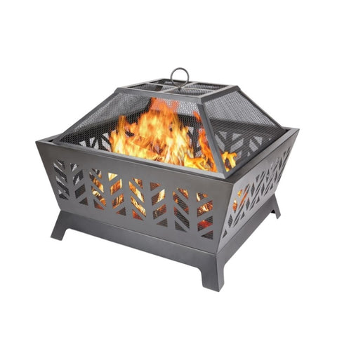 ZUN 25.98'' Square IRON FIRE PIT OUTDOOR YL013F