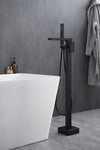 ZUN Single-Handle Freestanding Floor Mount Tub Faucet Bathtub Filler with Hand Shower in Matte Black W997125748