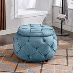 ZUN Large Button Tufted Woven Round Storage Ottoman for Living Room & Bedroom,17.7"H Burlap Blue W1170101818