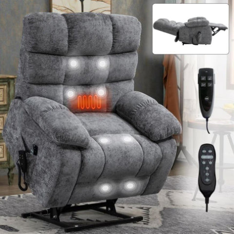 ZUN Lift Recliner Chair Heat Massage Dual Motor Infinite Position Up to 350 LBS Large Electric Power W1803P151610