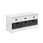 ZUN U_STYLE Homes Collection Wood Storage Bench with 3 Drawers and 3 Woven Baskets WF298621AAK