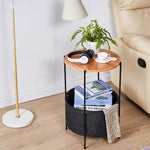 ZUN Round Side Table with Storage Basket Small End Table Nightstand with Fabric Storage for Living Room 67610002