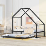ZUN Metal House Bed With Trundle, Twin Size House Bed Black MF295082AAB