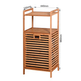 ZUN Bathroom Laundry Basket Bamboo Storage Basket with 2-tier Shelf 17.32 x 13 x 37.8 inch 98660747
