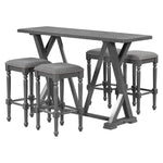 ZUN TOPMAX Mid-century Counter Height 5-Piece Dining Set, Wood Console Table with Trestle Legs and 4 WF298743AAE