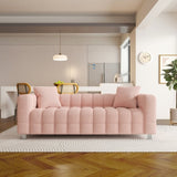 ZUN 80" pink fleece Sofa for living room bedroom includes two pillows W1278106647