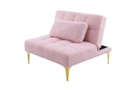 ZUN Convertible single sofa bed futon with gold metal legs teddy fabric W1097123595