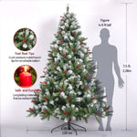 ZUN Artificial Christmas Tree Flocked Pine Needle Tree with Cones Red Berries 7.5 ft Foldable Stand W49819949