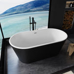 ZUN Lustrous Black Acrylic Freestanding Soaking Bathtub with Chrome Overflow and Drain, cUPC Certified W157384920