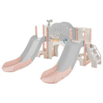 ZUN Kids Slide Playset Structure 7 in 1, Freestanding Spaceship Set with Slide, Arch Tunnel, Ring Toss PP322884AAH