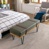 ZUN Faux leather soft cushion Upholstered solid wood frame Rectangle bed bench with powder coating metal W72835706