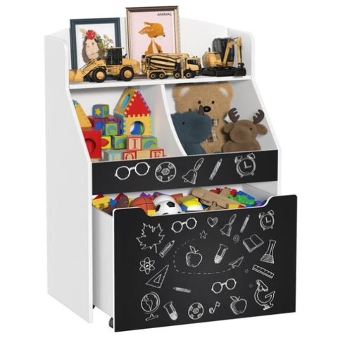 ZUN Modern Kids Bookshelf with Drawer, Toy Storage Organizer with Rolling Bin, Toy Chest for Playroom W2181P145199