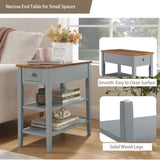 ZUN Narrow 2-tone End Table with USB Charging Ports for Small Space, SOLID WOOD Table Legs, Gray and W1758126936