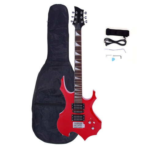 ZUN Novice Flame Shaped Electric Guitar HSH Pickup Bag Strap Paddle Rocker Cable Wrench Tool Red 29570435