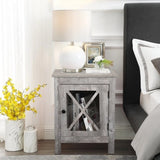 ZUN Set of 2 Industrial Nightstand Side Table End Table with X Design Glass Door - Light Gray Wood W2181P144061