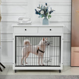 ZUN Dog Crate Furniture, Wooden Dog Crate End Table, 38.4 Inch Dog Kennel with 2 Drawers Storage, Heavy W1422109450