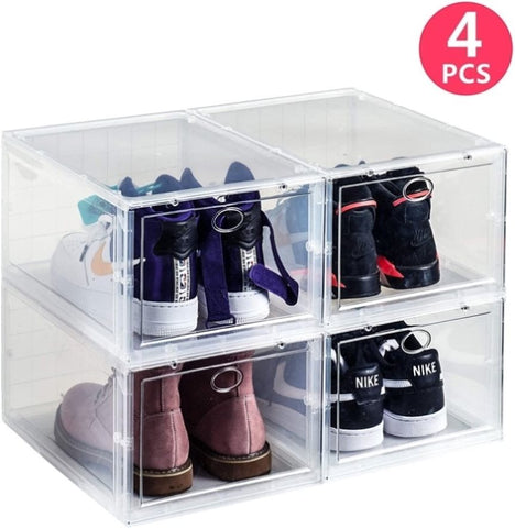 ZUN Set of 4 Stackable Clear Plastic Shoe Storage Box W2181P164299