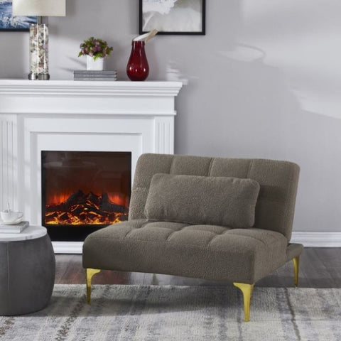 ZUN Convertible sofa bed single chair futon with gold metal legs teddy fabric W109768484