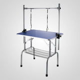 ZUN NEW HIGH QUALITY FOLDING PET GROOMING TABLE STAINLESS LEGS AND ARMS BLUE RUBBER TOP STORAGE BASKET W112941597