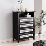 ZUN ON-TREND Retro Style Chest of Drawers with Rattan Panels, 4 Drawer Dresser with Gold Metal Handles, WF303857AAB