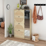 ZUN Natural Rattan Shoe Cabinet with 4-Tier Shoe Storage Cabinet Wood 4 Door Free Standing Shoe W68856584