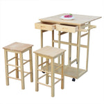 ZUN Square Solid Wood Folding Dining Cart with 2 Free Stools Natural--Old code95835468 61102401