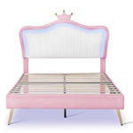 ZUN Full Size Upholstered Bed Frame with LED Lights,Modern Upholstered Princess Bed With Crown WF307962AAH