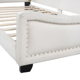 ZUN Twin Size Upholstered Daybed with Cloud Shaped Headboard, Embedded Elegant Copper Nail Design, Beige WF314642AAA