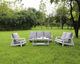ZUN HIPS All-Weather Outdoor Single Sofa with Cushion, White/Grey W1209114905