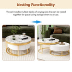 ZUN Modern Round Nesting Coffee Table with Drawers in White WF307201AAK