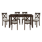 ZUN Dark Chery Finish Wooden Dining Set 7pc Dining Table and Beige Side Chairs Transitional Kitchen B011P144388