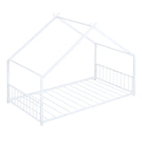 ZUN Twin Size Metal House Bed, White MF305886AAK