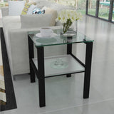ZUN Glass two layer tea table, small round table, bedroom corner table, living room black side table W24160429