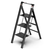 ZUN 3 Step Ladder, Retractable Handgrip Folding Step Stool with Anti-Slip Wide Pedal, Aluminum Stool W134355905