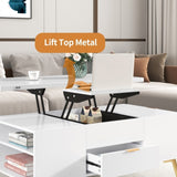 ZUN Modern Lift Top Coffee Table Multi Functional Table with Drawers in White WF307471AAK