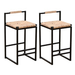 ZUN Set of 2 Water Hyacinth Woven Bar Stools with Back Support Counter Height Dining Chairs for Kitchen, W1757104751