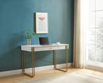 ZUN Computer Desk Writing Desk with One Drawer Metal Legs and USB Outlet Port – White & Gold B107P147849